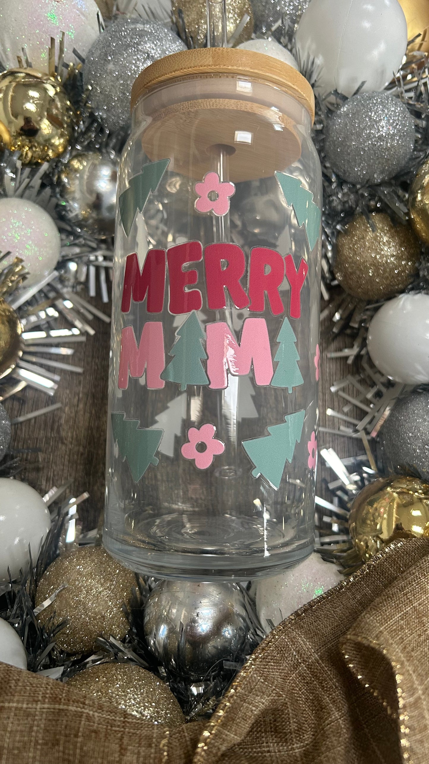 Mom Christmas Tree Holiday Glass Cup