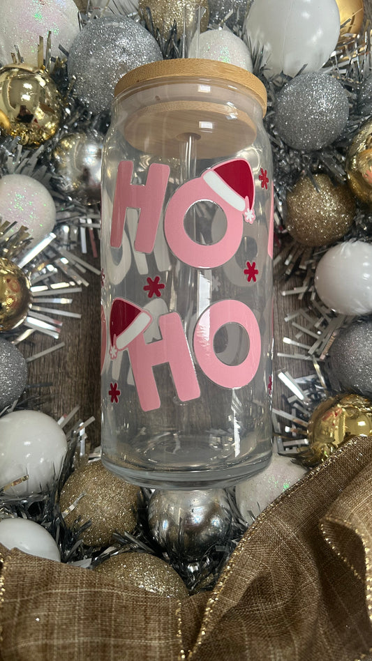 Pink Ho Ho Holiday Glass Cup