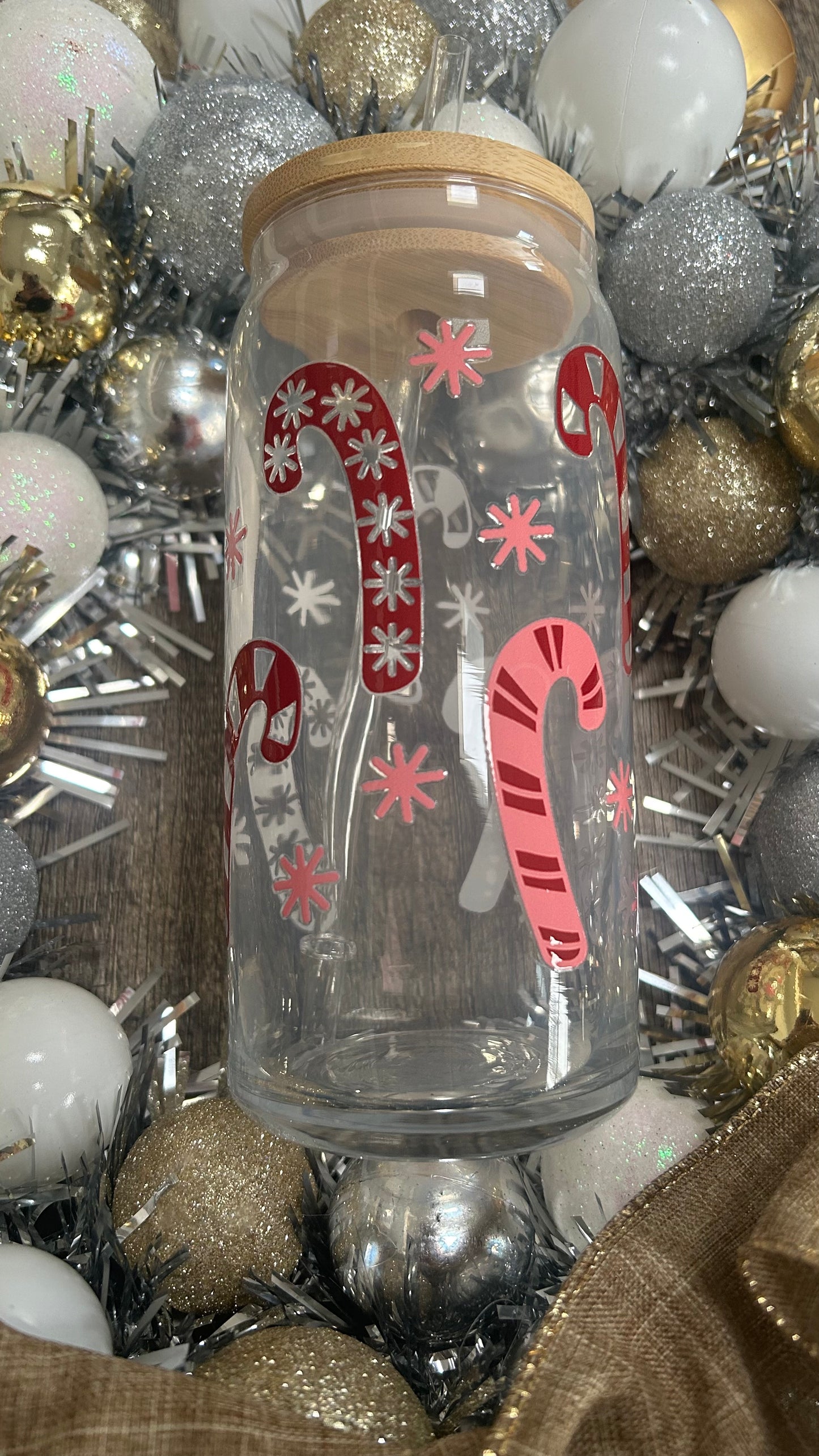 Candy cane Holiday Glass Cup